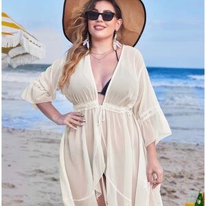 Plus Size 20 Women's Cover Up Ruffle Cardigan Bathing Suit Kimono Long Chiffon